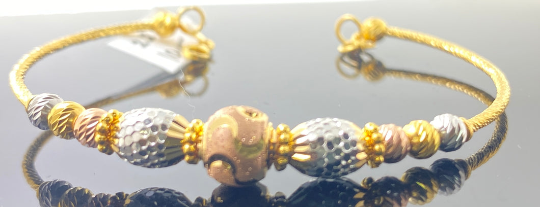 22K Solid Gold Bangle Bracelet With Three Tone Beads BR6133 - Royal Dubai Jewellers