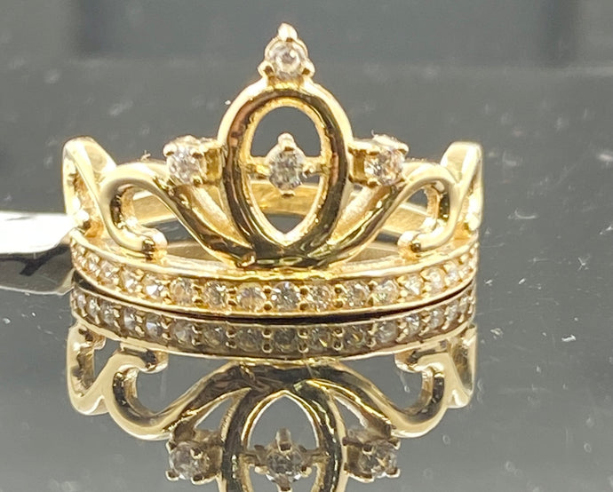10k Ring Solid Gold Ladies Designer Crown Style with Signity Stones R2837 - Royal Dubai Jewellers