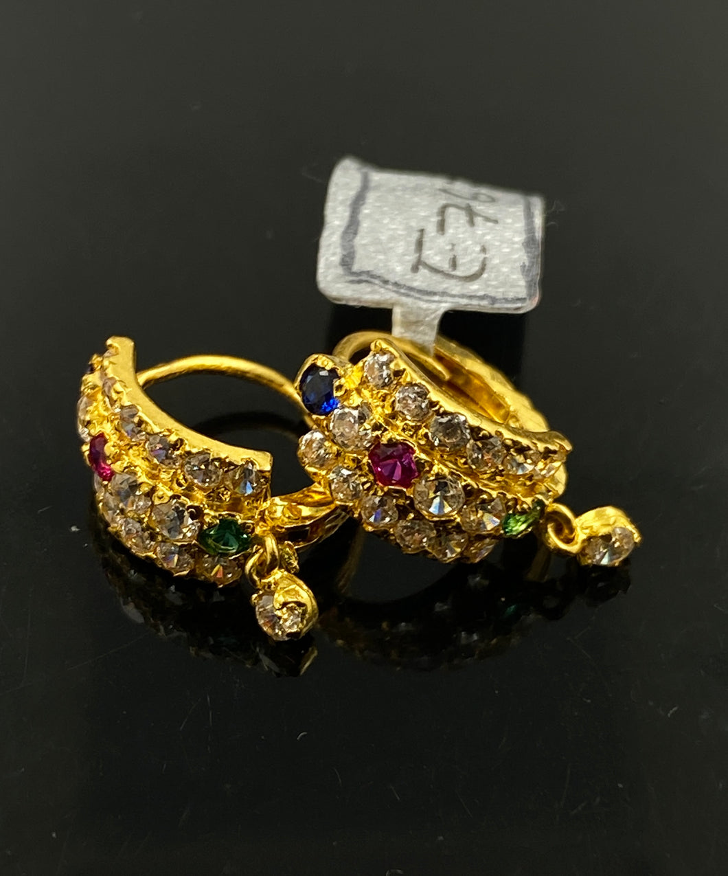 22k Solid Gold Ladies Designer Zircon Multicolor Charm Clip-on Earrings E7671 - Royal Dubai Jewellers