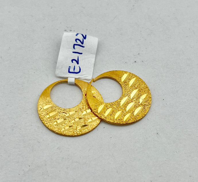 22K Solid Gold Diamond Cut Men's Earrings E21722 - Royal Dubai Jewellers