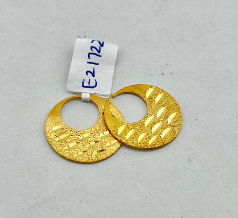 22K Solid Gold Diamond Cut Men's Earrings E21722 - Royal Dubai Jewellers