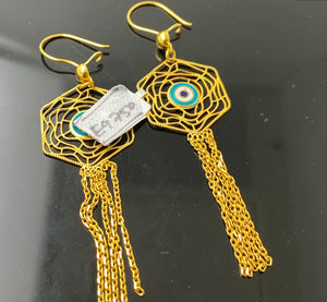 21k Solid Gold Simple Flat Geometric Dangling Earring e9750 - Royal Dubai Jewellers