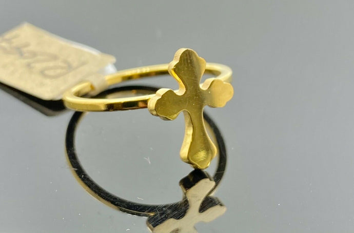 22k Ring Solid Gold ELEGANT Charm Simple Cross Ladies Band r2097zz - Royal Dubai Jewellers