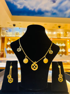 21k Solid Gold Simple Ladies Charm Necklace Set c2927 - Royal Dubai Jewellers