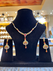 22k Solid Gold Elegant Ladies Ruby Necklace Set ls165 - Royal Dubai Jewellers