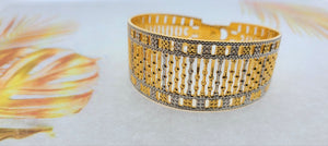 22k Solid Gold Elegant Two Tone Open Cuff Bangle f1234 - Royal Dubai Jewellers