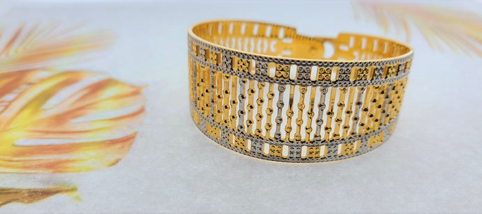22k Solid Gold Elegant Two Tone Open Cuff Bangle f1234 - Royal Dubai Jewellers