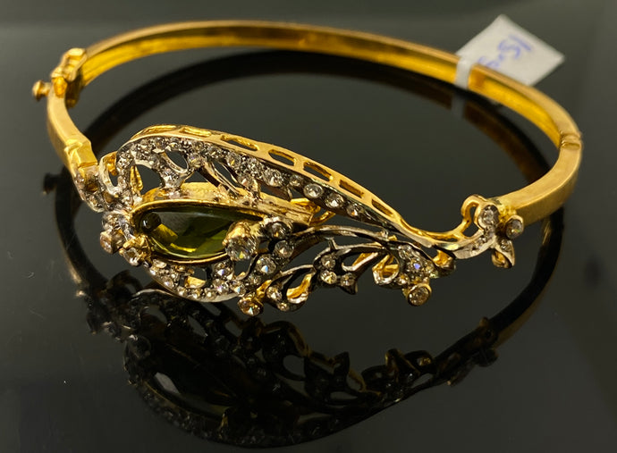 22k Solid Gold Ladies Designer Floral zircon Emerald Bangle Bracelet B7616 - Royal Dubai Jewellers