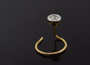 Authentic 18K Yellow Gold Nose Ring Round-Cut-Diamond VS2 n071 - Royal Dubai Jewellers