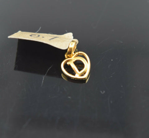 22k Pendant Solid Gold Simple Heart Shape Letter D Design P328 - Royal Dubai Jewellers