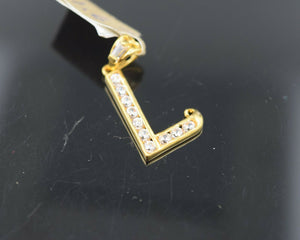 22k Pendant Solid Gold Simple L Shape Letter L With Stones Design P964 - Royal Dubai Jewellers