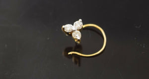 Authentic 18K Yellow Gold Charm Nose Pin Ring Diamond VS2 n053 - Royal Dubai Jewellers