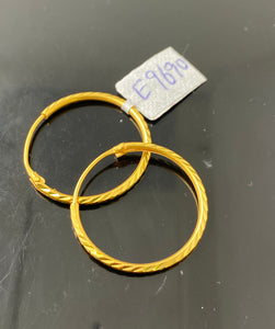 22K Solid Gold Plain Round Hoops E9690 - Royal Dubai Jewellers