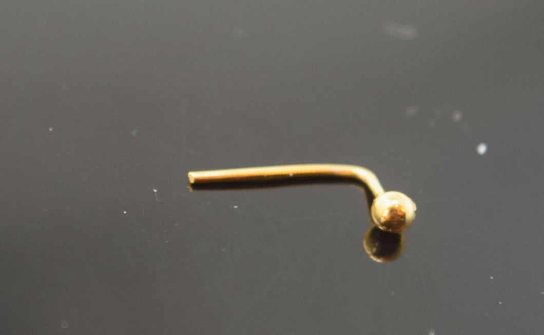Authentic 18K Yellow Gold Nose Pin L- Post n056 - Royal Dubai Jewellers