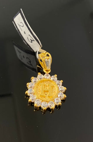 22k Pendant Solid Gold Initial H Round Shape with Signity stone P3571 - Royal Dubai Jewellers
