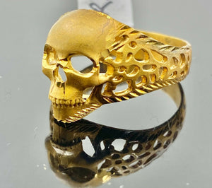 22k Ring Solid Gold ELEGANT Classic Skull Face Men Band r2195 - Royal Dubai Jewellers