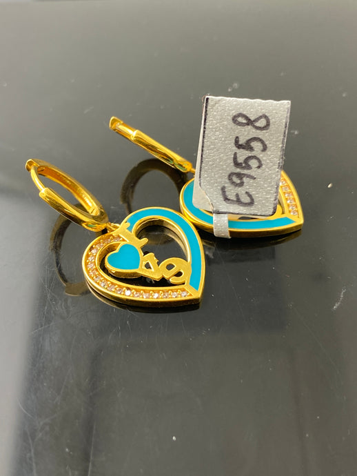 22K Solid Gold Heart Hoops E9558 - Royal Dubai Jewellers