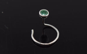 Authentic 18K White Gold Nose Pin Ring Green Birth Stone May n124 - Royal Dubai Jewellers