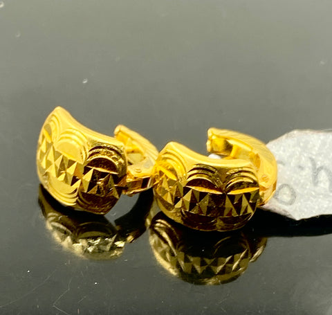 22k Solid Gold Ladies Designer Dimond Cut Clip-on Earrings E9427 - Royal Dubai Jewellers