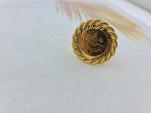 21K Solid Gold Ladies Designer Floral Coin Ring R9143 - Royal Dubai Jewellers