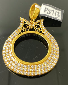 21K Solid Gold Ladies Zircon Madalian for coin Pendant P3713 - Royal Dubai Jewellers