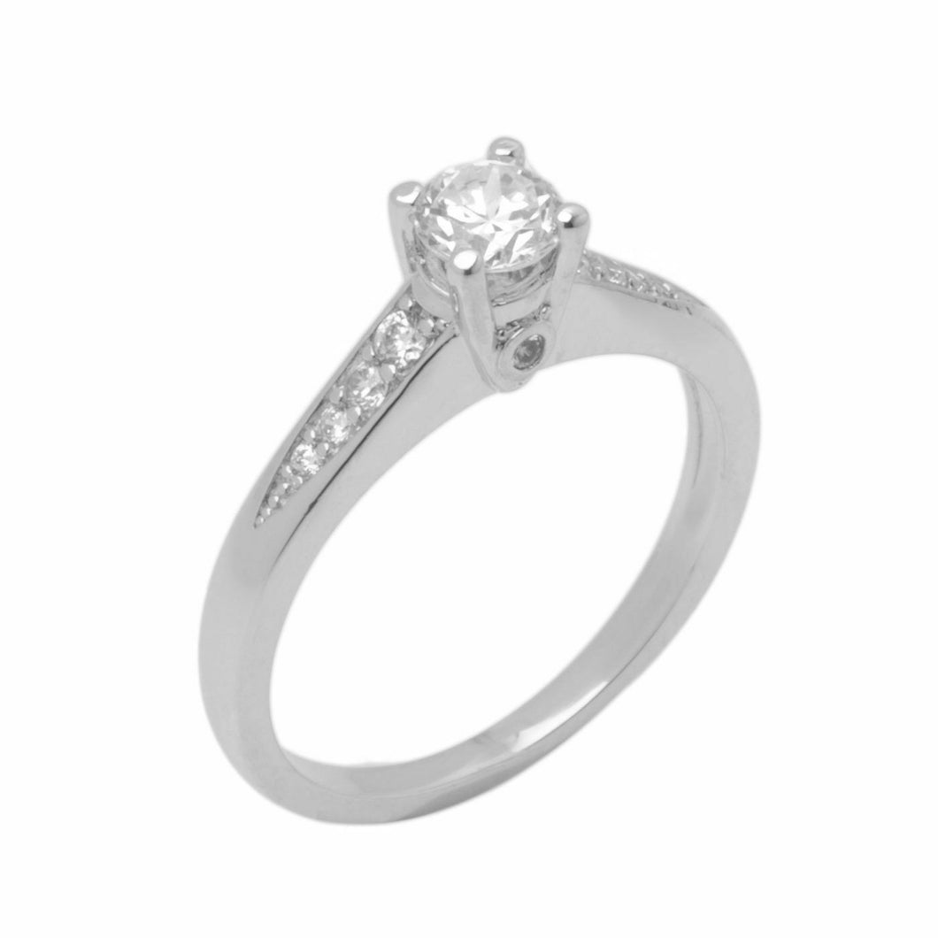 18k Solid Gold Elegant ladies Modern Prong Round Solitaire Ring D2046v - Royal Dubai Jewellers