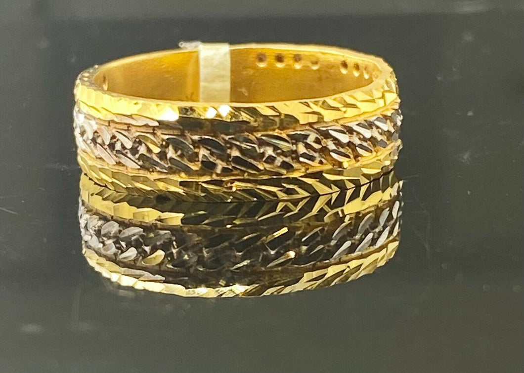 22k Ring Solid Gold Ladies Jewelry Simple Geometric Two Tone Design R1790 - Royal Dubai Jewellers