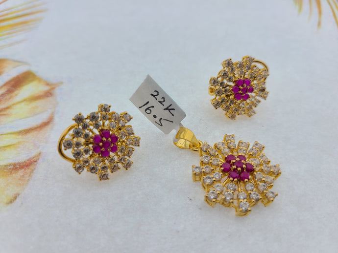 22K Solid Gold Zircon Pendant Set P5152 - Royal Dubai Jewellers