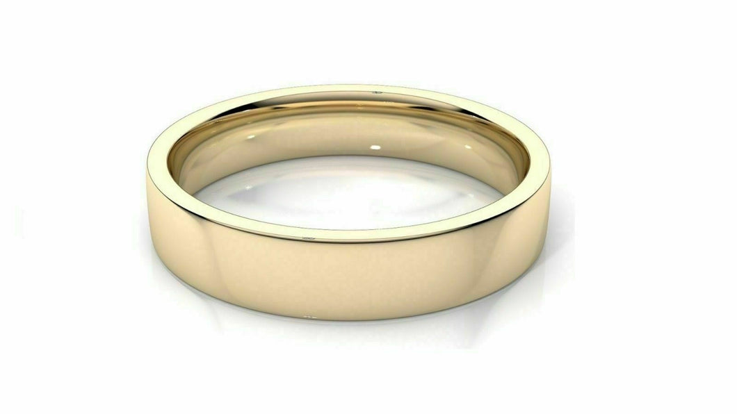 18k Solid Gold 5mm Comfort Fit Wedding Flat Band in 18k Yellow Gold 