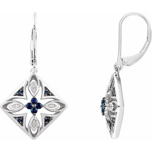 Sterling Silver Blue Sapphire & .04 CTW Diamond Lever Back Earrings E650718 - Royal Dubai Jewellers