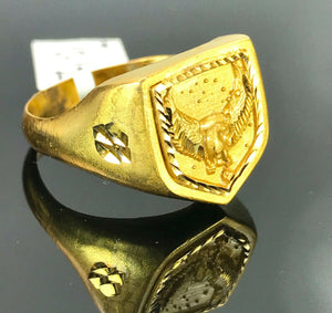 22k Ring Solid Gold ELEGANT Charm Mens Eagle Band SIZE 11 "RESIZABLE" r2380 - Royal Dubai Jewellers
