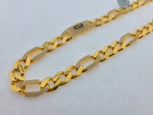 21K Solid Gold Zircon Curb Chain C5630 - Royal Dubai Jewellers