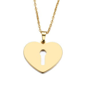 Solid Gold Heart and Key Hole Pendant with High Polished Finishing SP21 - Royal Dubai Jewellers