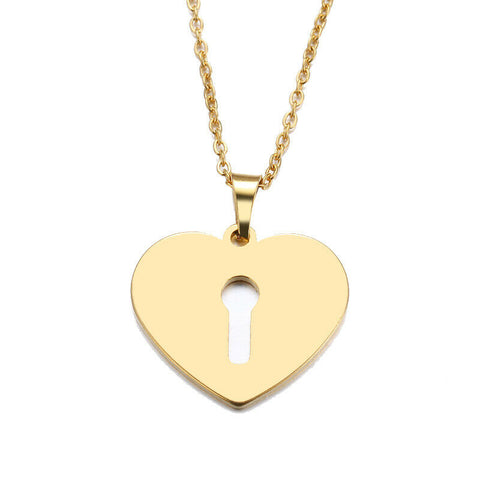 Solid Gold Heart and Key Hole Pendant with High Polished Finishing SP21 - Royal Dubai Jewellers