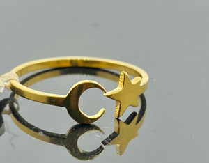 22k Ring Solid Gold ELEGANT Charm Moon And Star Ladies Band r2094z - Royal Dubai Jewellers