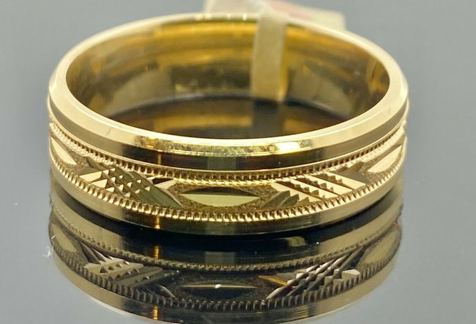 18k Ring Solid Gold Men Jewelry Modern Diamond Cut Design R2361 - Royal Dubai Jewellers