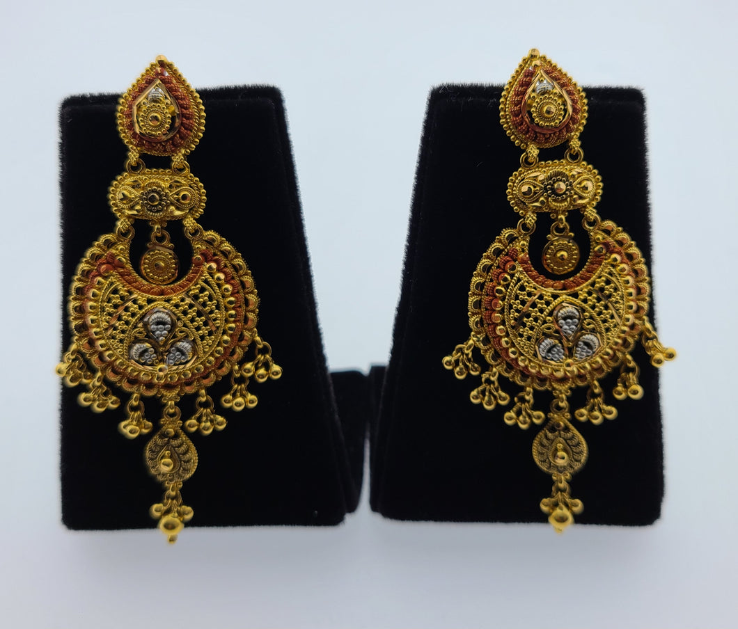 22K Solid Gold Designer Long Earrings E22201 - Royal Dubai Jewellers