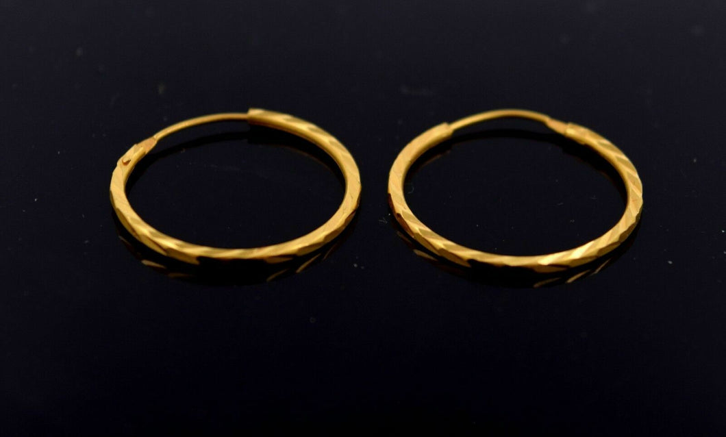 22k Earrings Solid Gold FANCY THIN MEDIUM SIZE HOOP BALI EARRING mf - Royal Dubai Jewellers