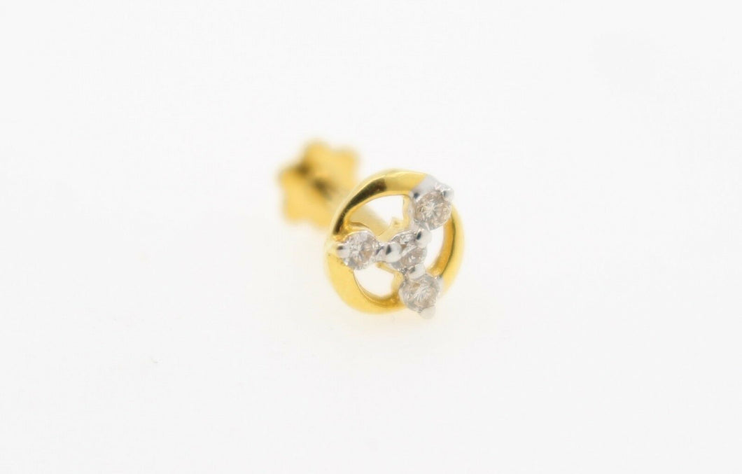 Authentic 18K Yellow Gold Charm Nose Pin Stud Diamond VS2 n324 - Royal Dubai Jewellers