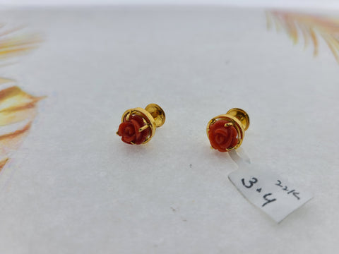 22K Solid Gold Studs With Rose E21823 - Royal Dubai Jewellers