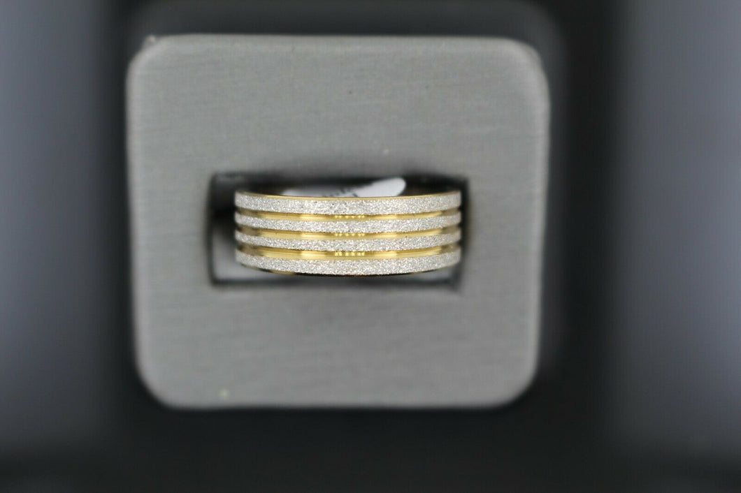 18k Solid Gold Elegant Ladies Modern Sandstone Disc Finish Band Ring R9119m - Royal Dubai Jewellers