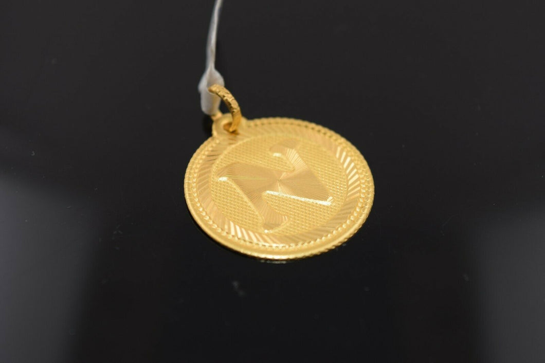 22k Solid Gold Charm Pendant Simple Alphabet ROUND Letter N Design pn5 - Royal Dubai Jewellers