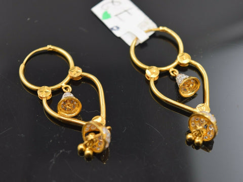 22k Earring Solid Gold Ladies Jewelry Elegant Two Tier Hoops Design E5183 - Royal Dubai Jewellers