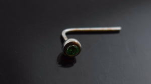 Authentic 18K White Gold L-Shaped Nose Pin Stud Green Birth Stone May n23 - Royal Dubai Jewellers