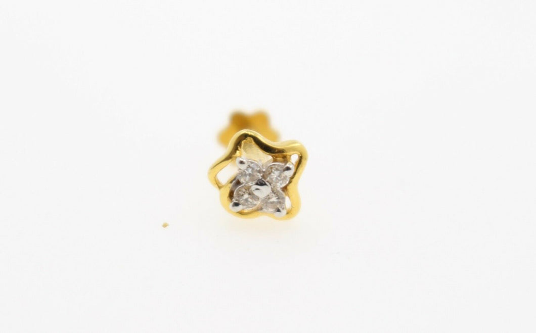 Authentic 18K Yellow Gold Charm Nose Pin Stud Diamond VS2 n326 - Royal Dubai Jewellers