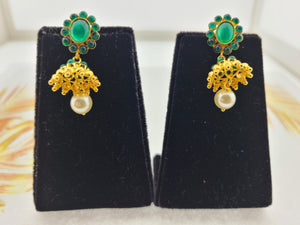 22K Solid Gold Jhumki Earrings With Zircons E22757 - Royal Dubai Jewellers