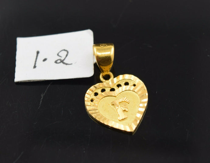 22k Pendant Solid Gold Simple Heart Shape Letter F Classic Design P904 - Royal Dubai Jewellers