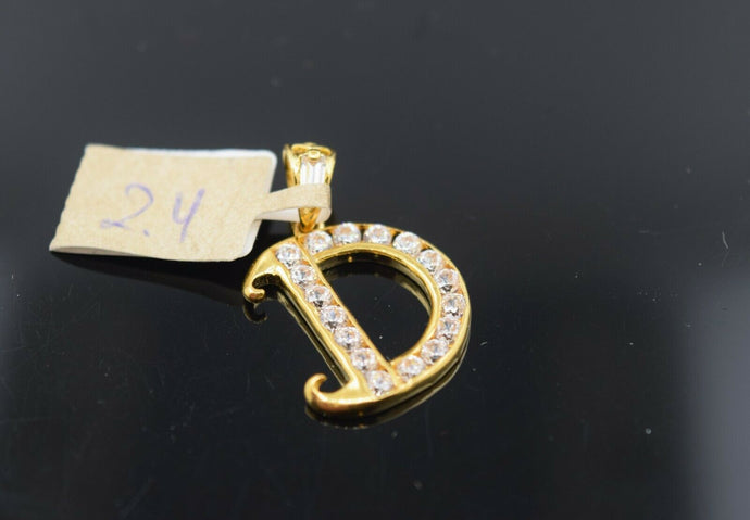 22k Pendant Solid Gold Simple D Shape Letter D With Stones Design P960 - Royal Dubai Jewellers