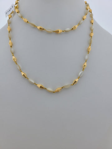 22K Solid Gold Pearl Long Chain C4920 - Royal Dubai Jewellers