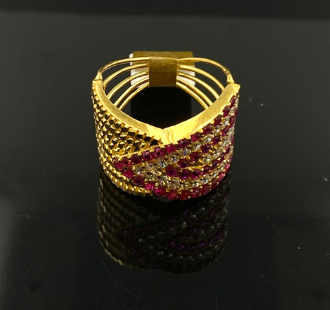 22K Solid Gold Overlay Design With Stones And Ruby Ring R5478 - Royal Dubai Jewellers